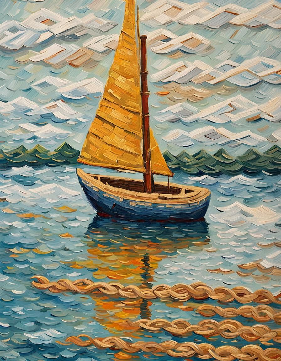 Sailboat on Lake: Impasto Oil Painting
