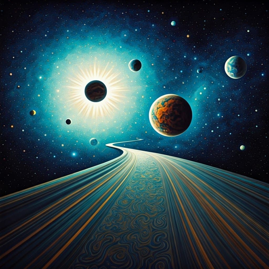 Starry Galactic Path in Vibrant Watercolor Oil Painting