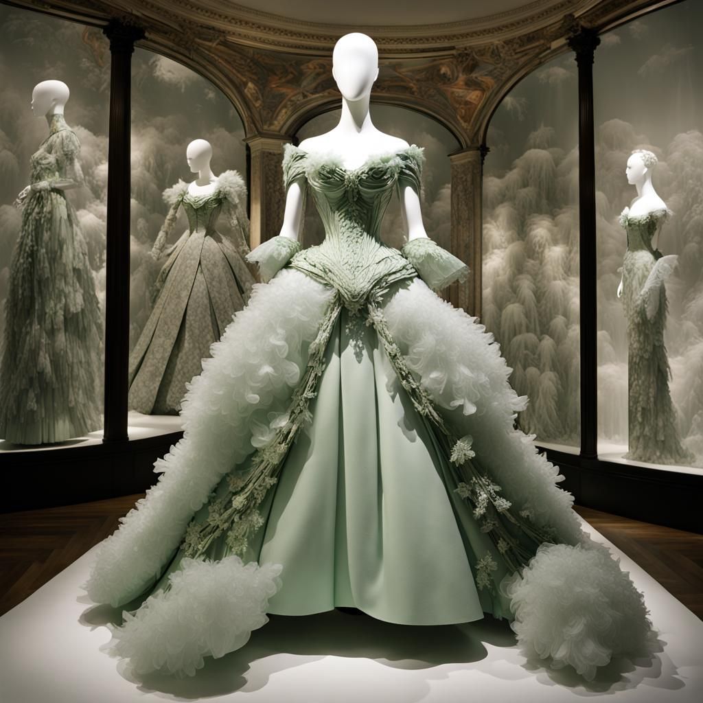 Alexander McQueen Victorian Gothic : Green Glacier Ice Frosted Paper Ballgown : Female Mannequin Bust : Fashion Museum :...