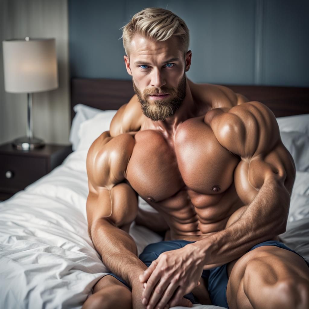 Massive Bodybuilder Flexing, Realistic Color Portrait
