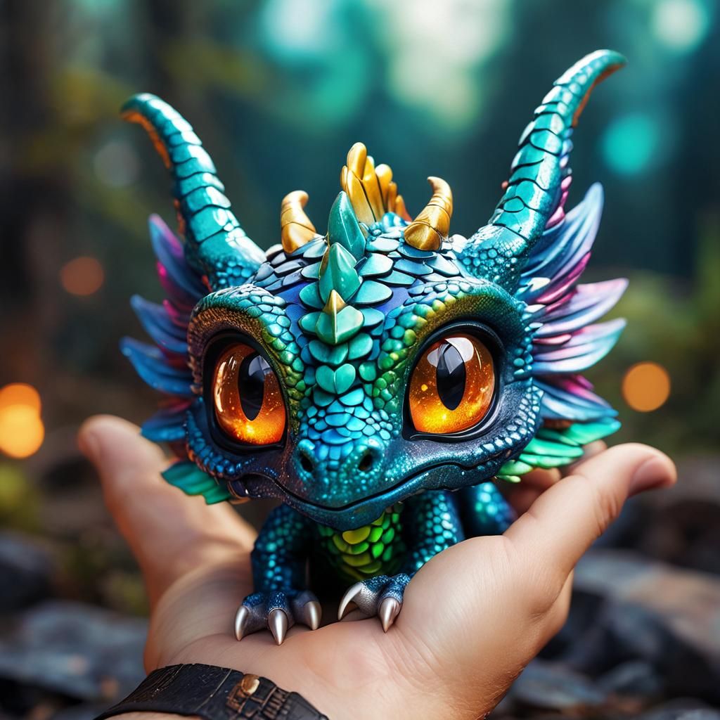 Glittery Baby Dragon with Prismatic Scales