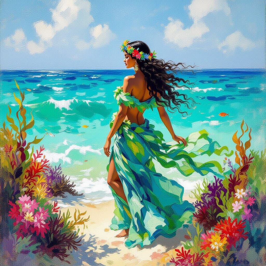 Hawaiian Goddess Emerges from Turquoise Ocean as Impressioni...