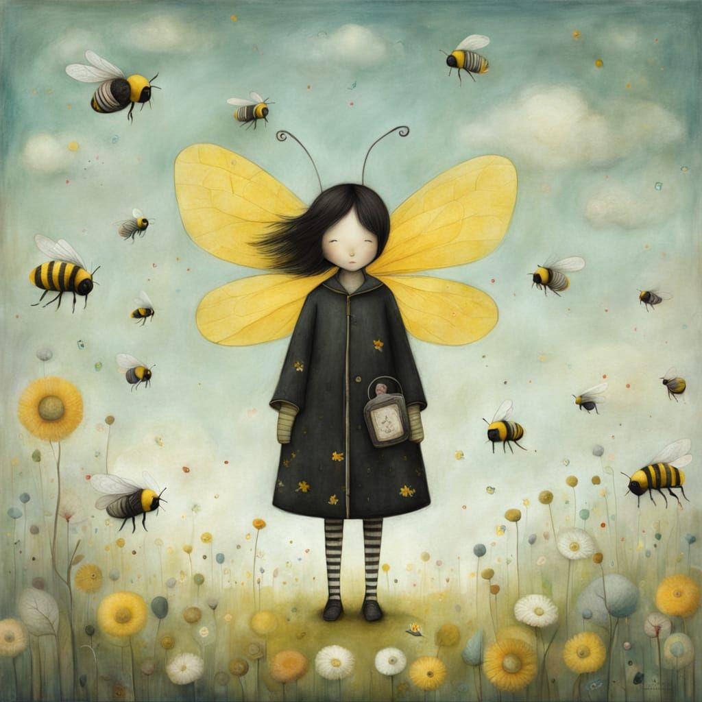 Whimsical Bumblebee Flight in a Fantastical World