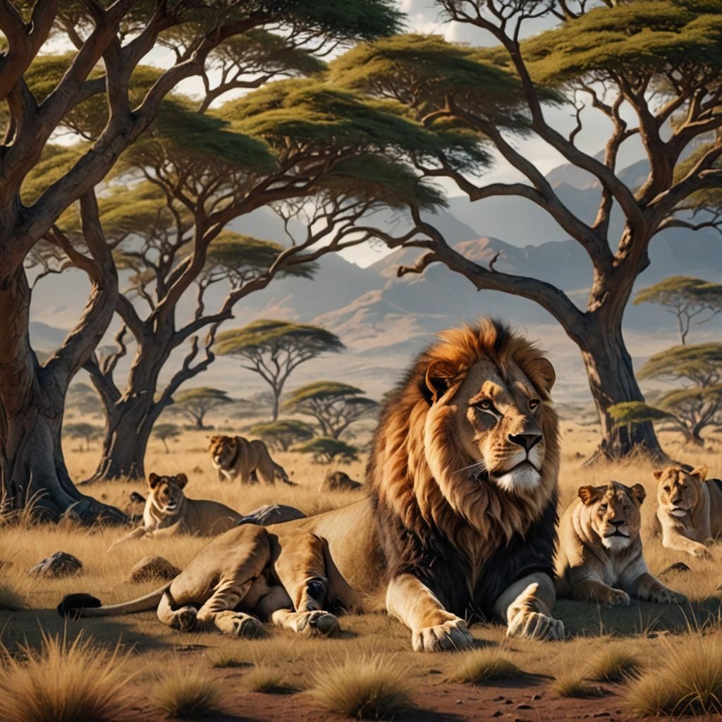 Lion Pride Resting on African Savanna Painting
