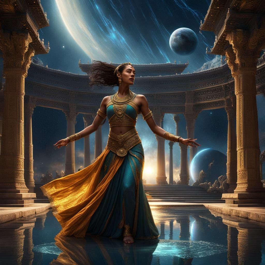 Priestess Dances Under Stars in Atlantis