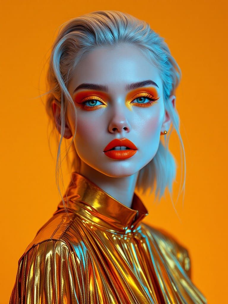 Sci-Fi Portrait of Elegant Woman with Golden Accents