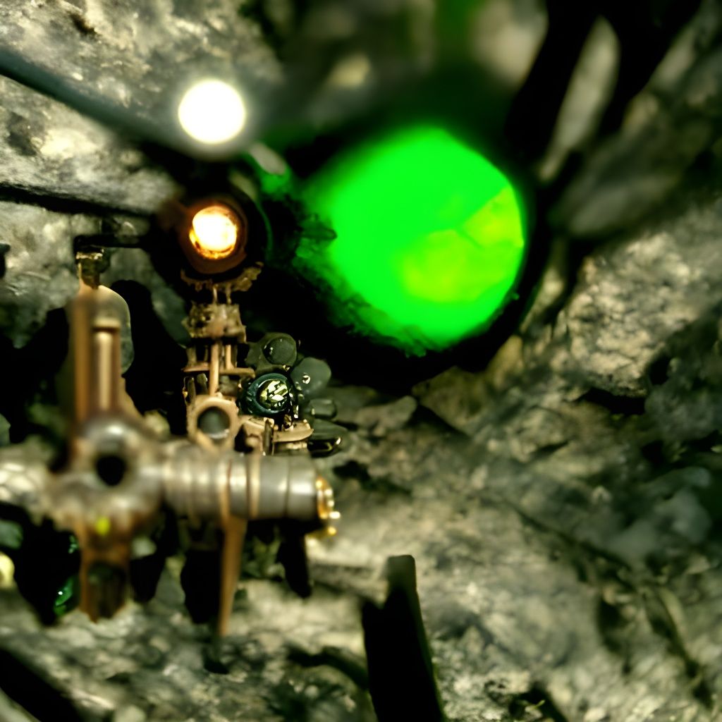 Glowing Crystals in Mineshaft with Steampunk Engine