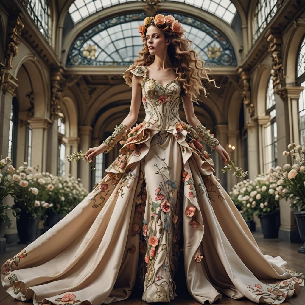 Art Nouveau Fashion Shoot of Flowing Gown