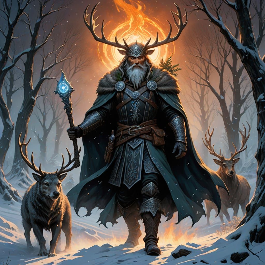 Father of Long Night on Snowy Ridge Under Aurora Sky