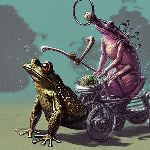 Dignified Frog Couple in Snail-Pulled Chariot