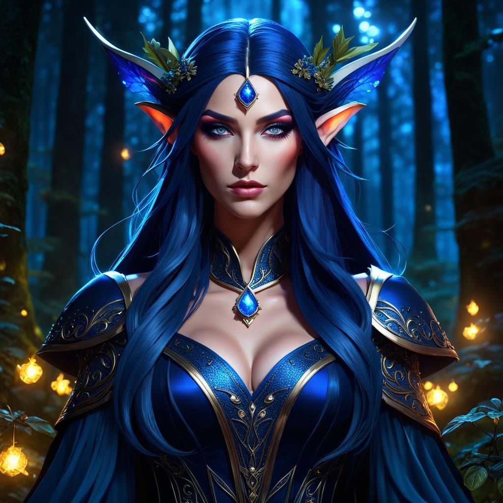 Mysterious Midnight Elf Magic in Enchanted Forest