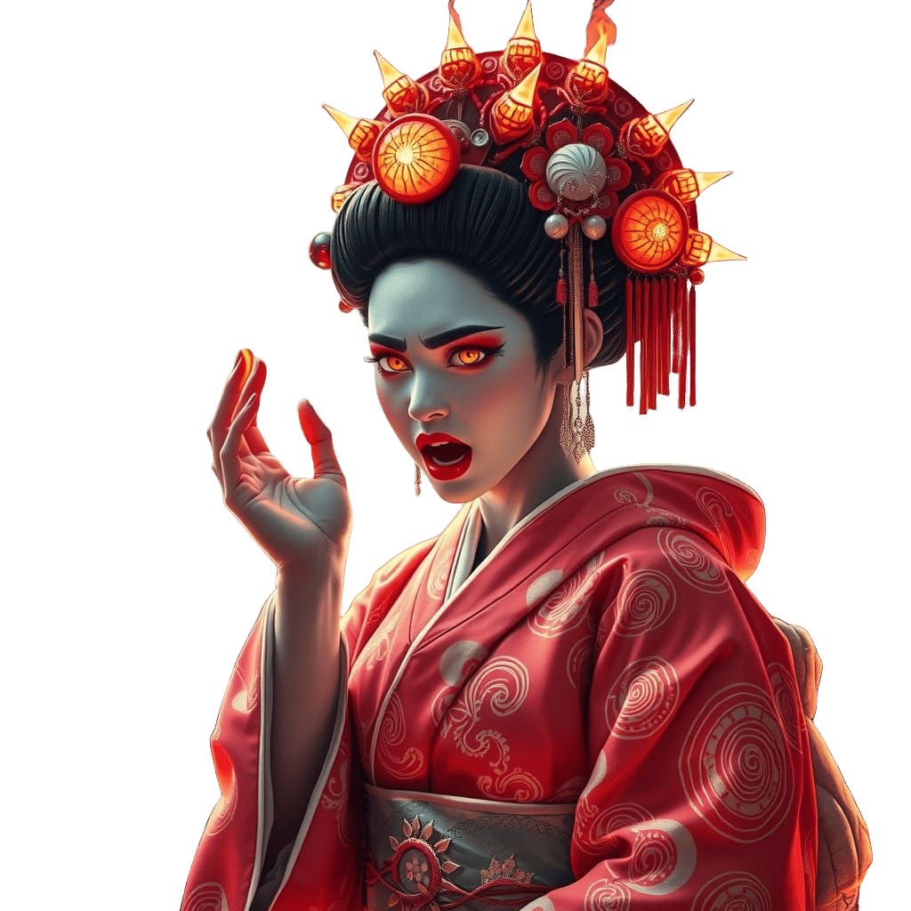 Surreal Geisha Goddess with Radiant Crown