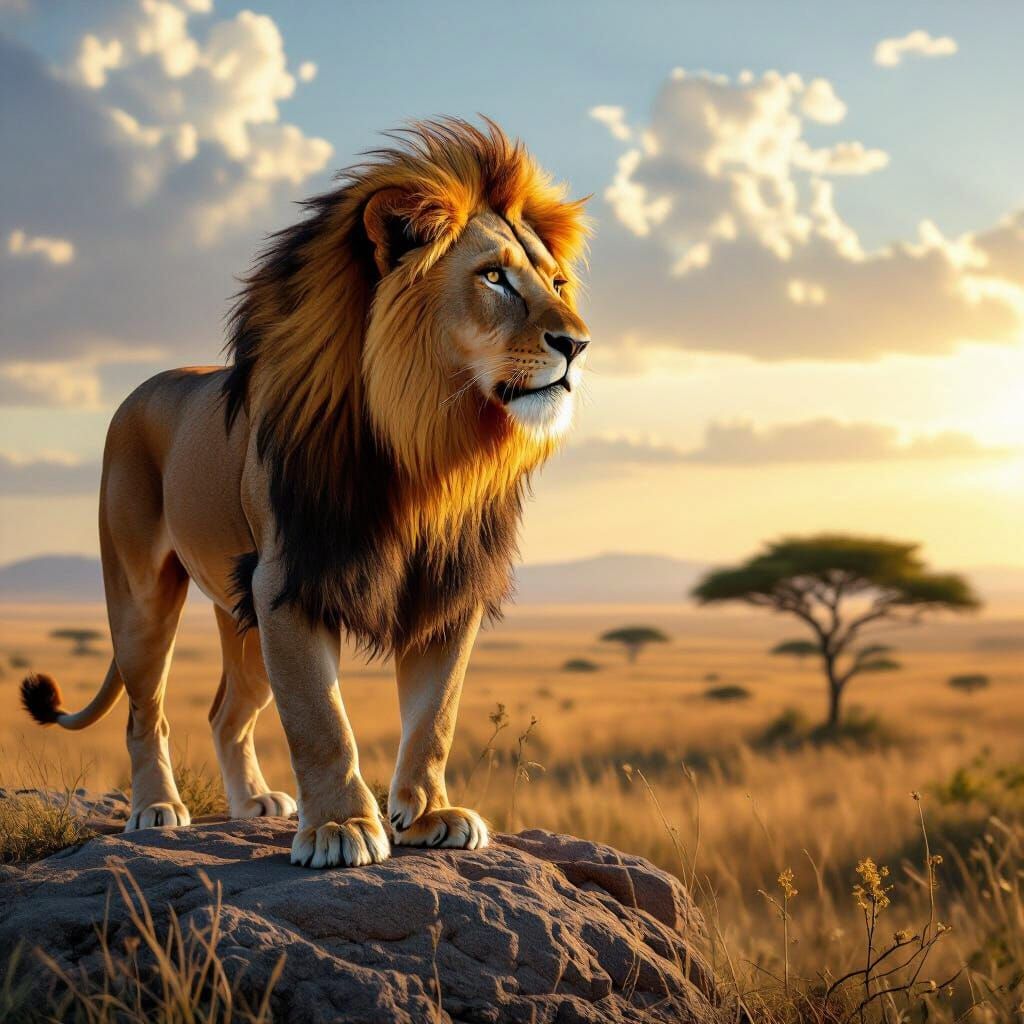 Fiery-Maned Lioness Overlooking the Savannah in Hyperrealism
