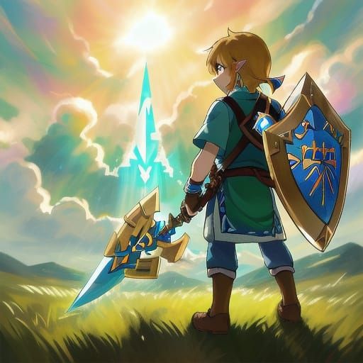 Chibi Link with Master Sword and Hylian Shield