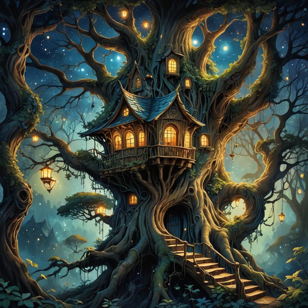 Enchanted Forest Scene in Vibrant, Ethereal Colors