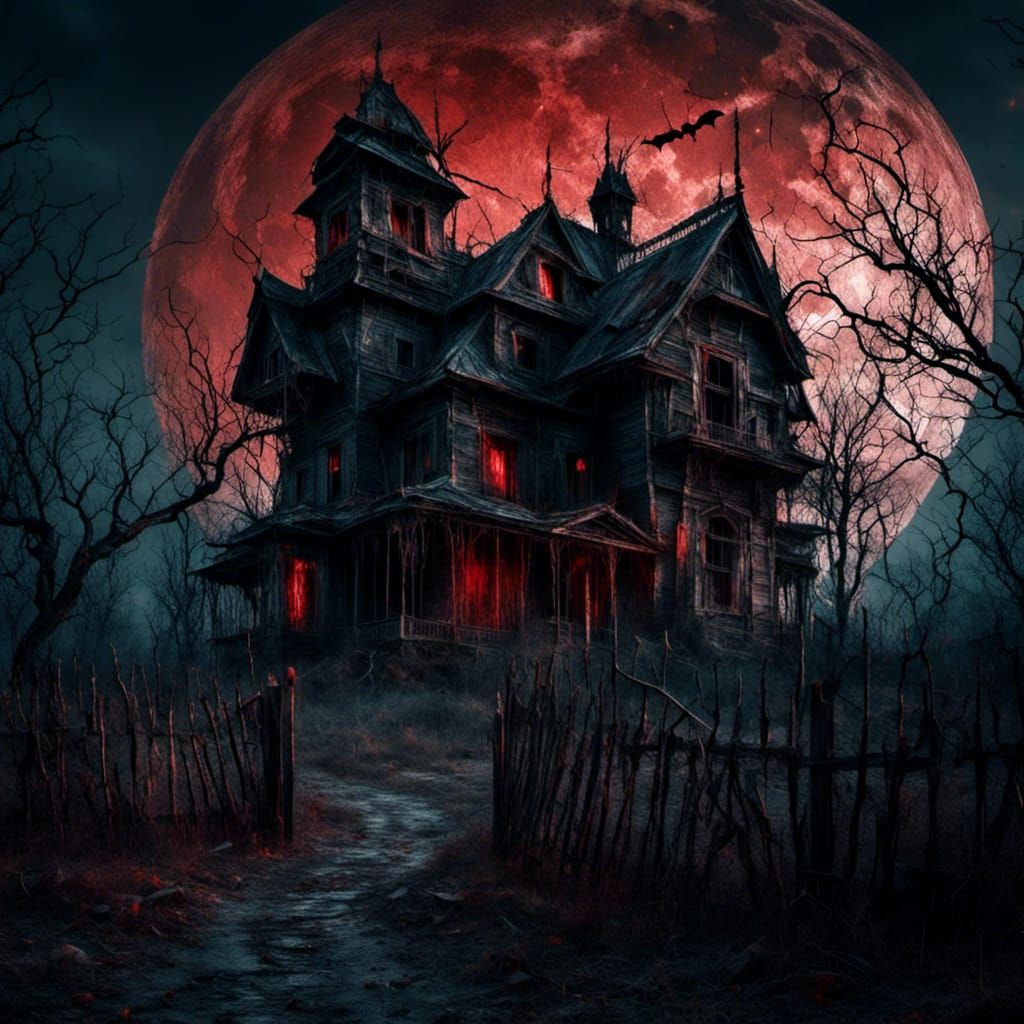 Blood Moon Rises Over Creepy Old House