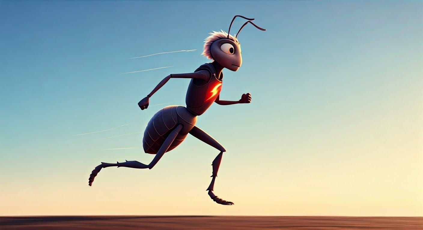 Anthropomorphic Ant Hero in Pixar Animation Style