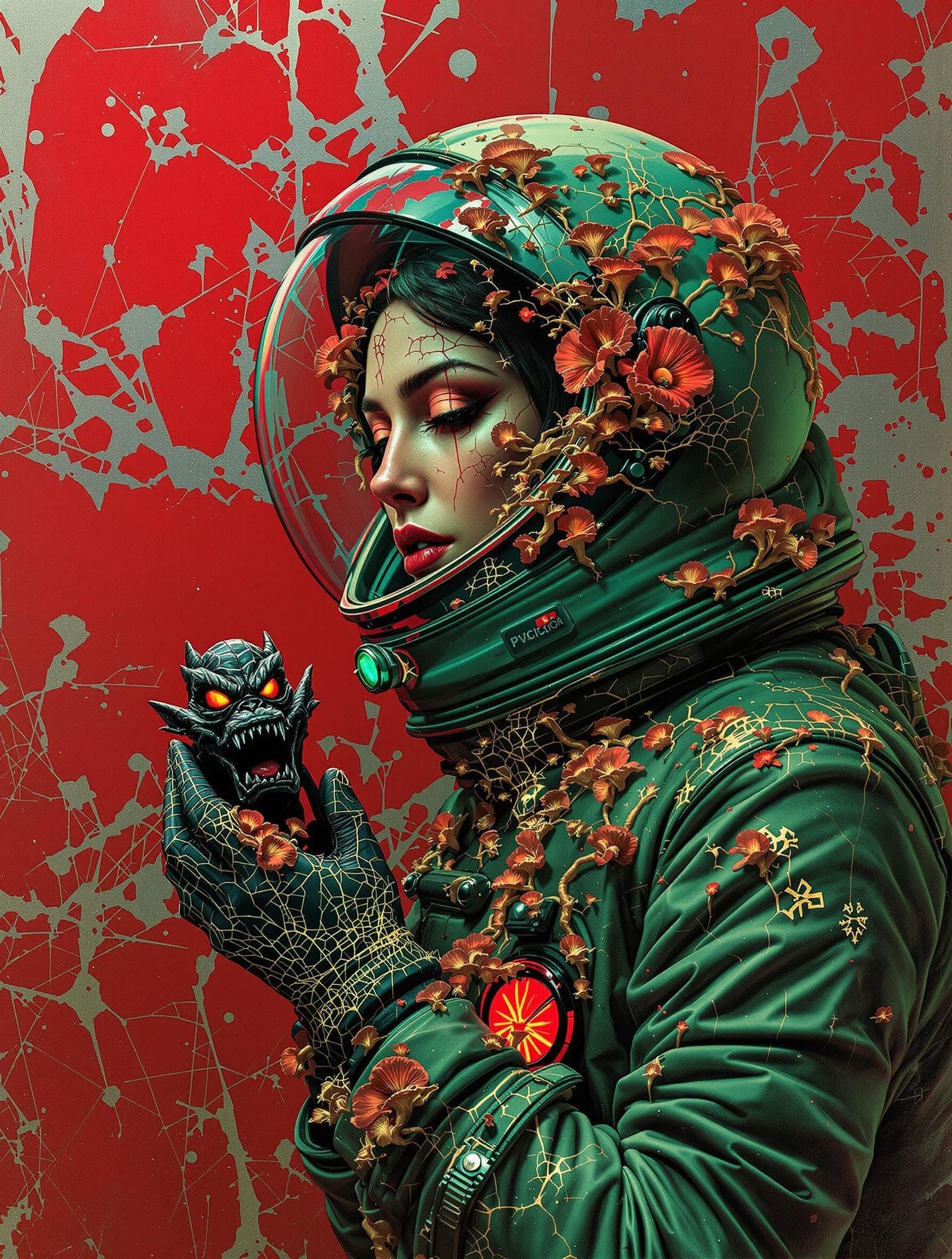 Soviet Cosmonaut and Alien Fungi in Flemish Realism