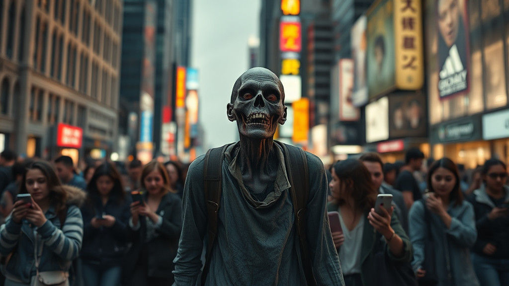 Zombie's Awe: A Cinematic Street Scene