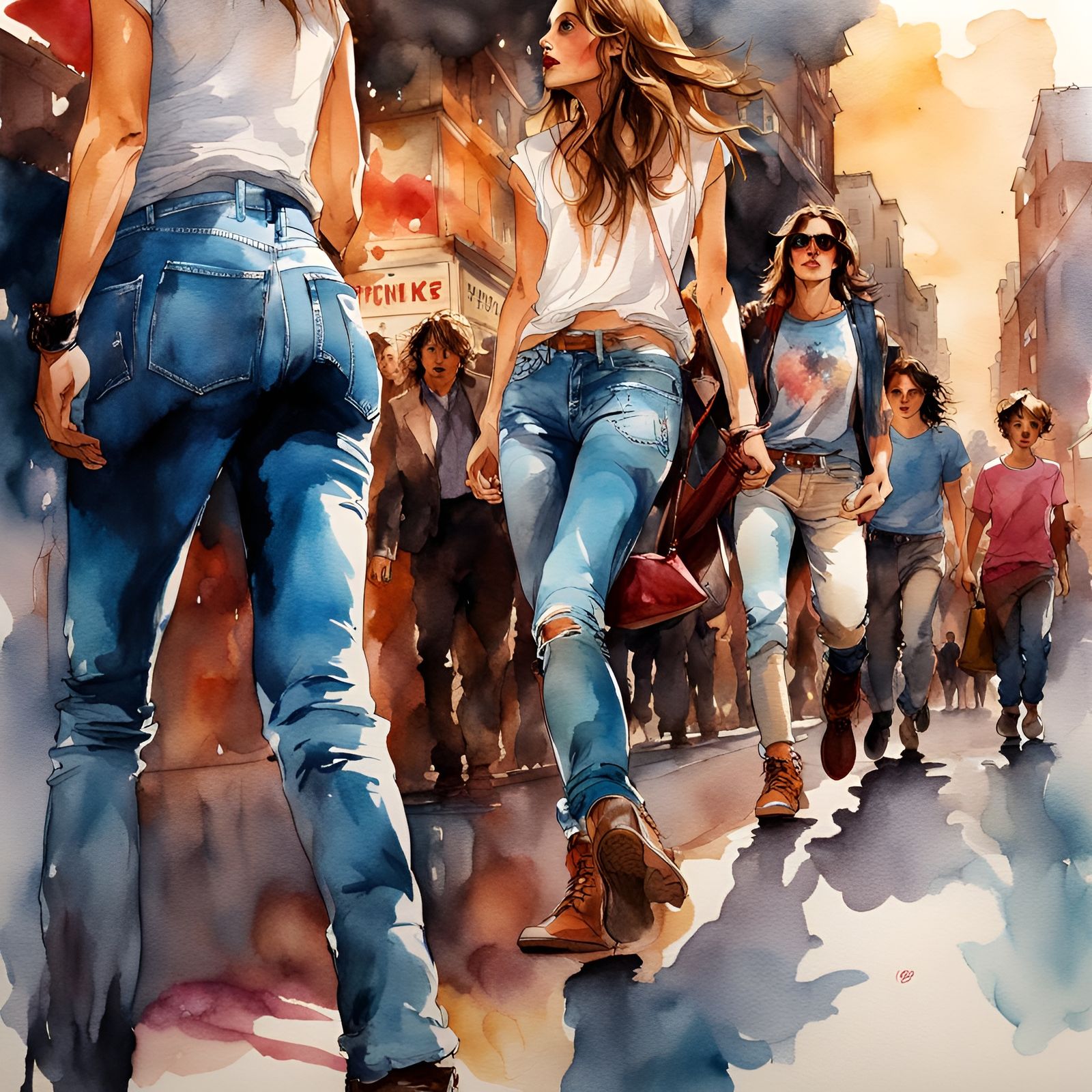 Movie Night: Watercolor Illustration of a Woman at the Cinem...