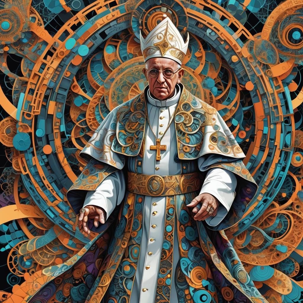 Surreal Pope with Zentangle Patterns in Futuristic Setting