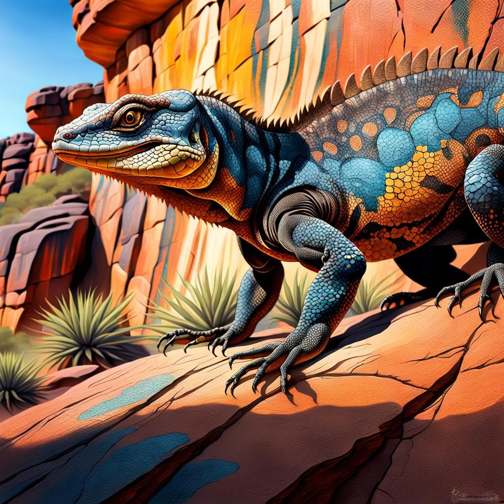 Goanna Lizard Crawling by Aboriginal Drawings