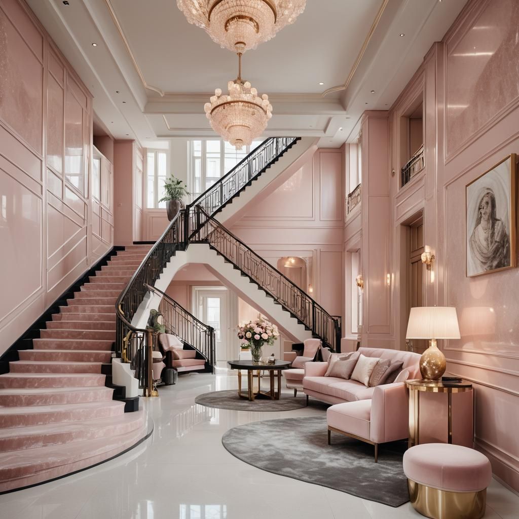 Art Deco Penthouse Stairway in Pastel Colors