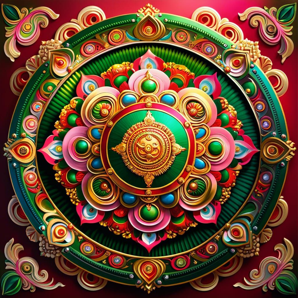 Tibetan Mandala with Indian Gods in Rococo Style