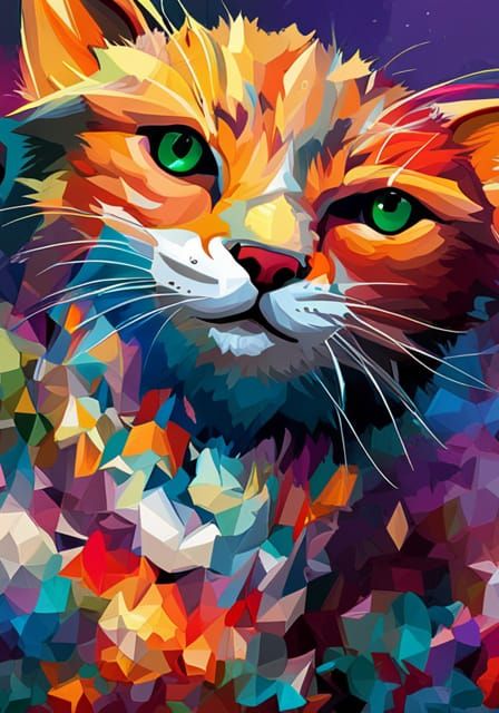 Cosmic Graffiti Cat in Polychromatic Street Art