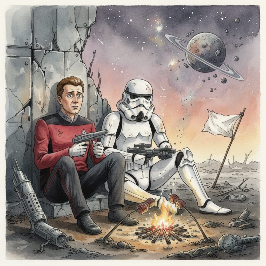 Starfleet Officer and Stormtrooper Share Truce on Alien Moon
