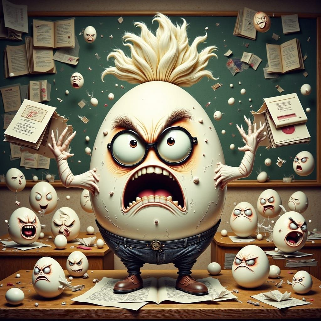 Angry Egg Teacher in Quentin Blake Style