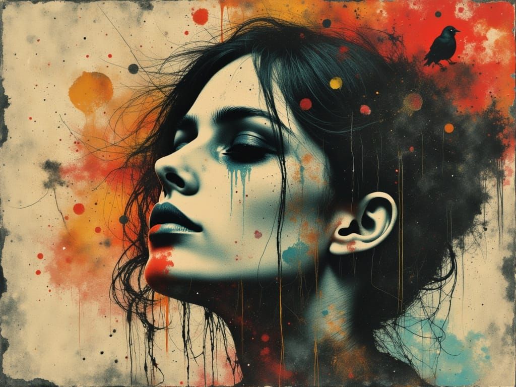 Abstract Female Figure Embodies Chaos in Watercolor and Ink