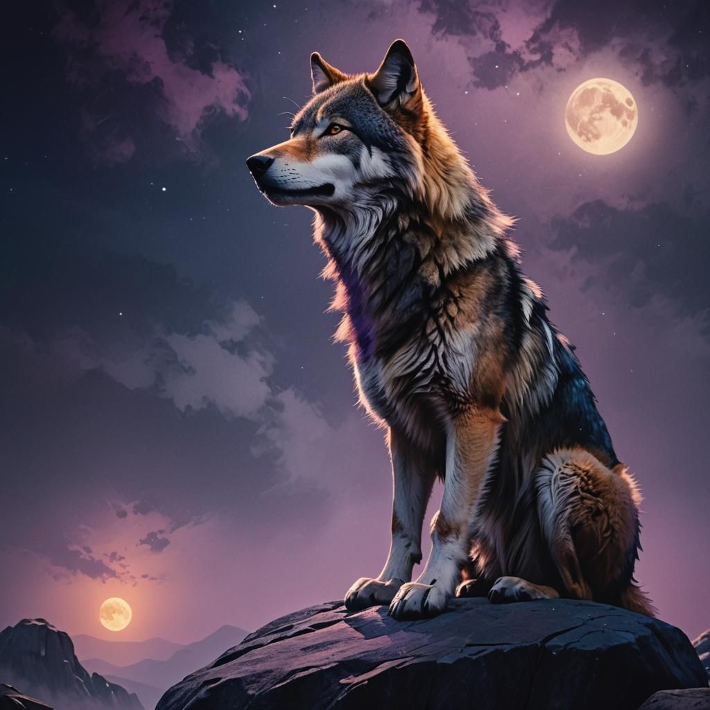 Wolf Gazing at Moon in Fantasy Concept Art