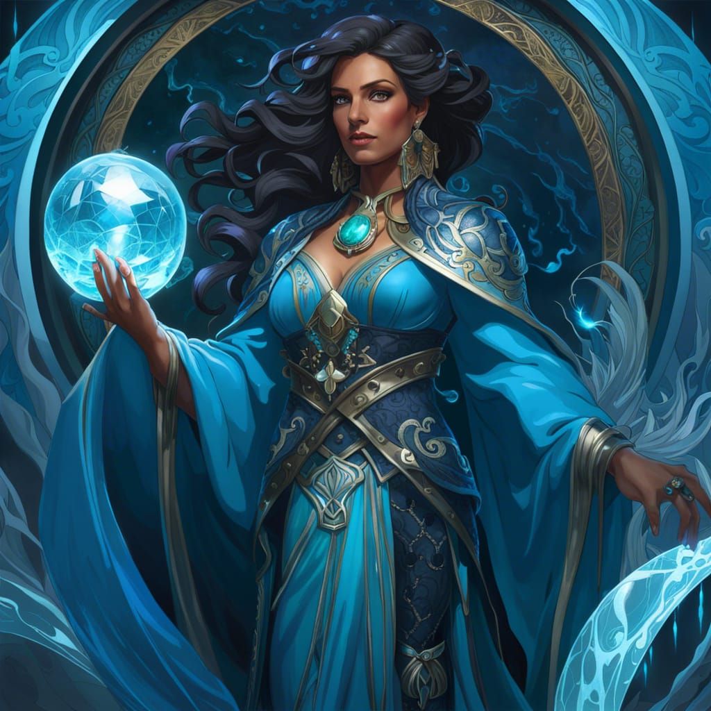 Water Mage Conjuring Waves in Hyperdetailed Art