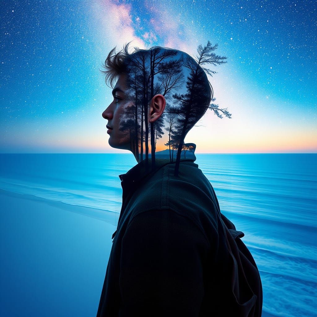 Whimsical Profile in Starry Night Sky Aesthetic