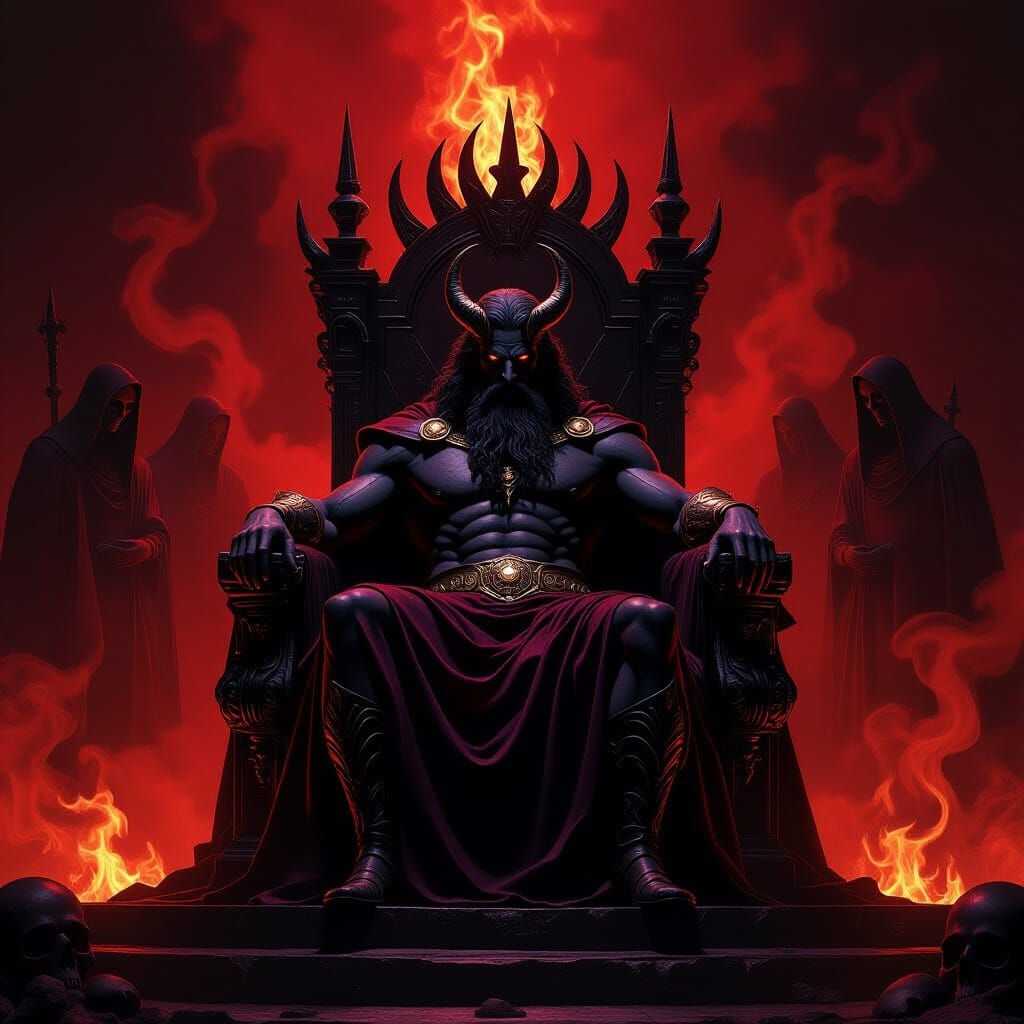 Hades on Obsidian Throne in Dramatic Chiaroscuro Style