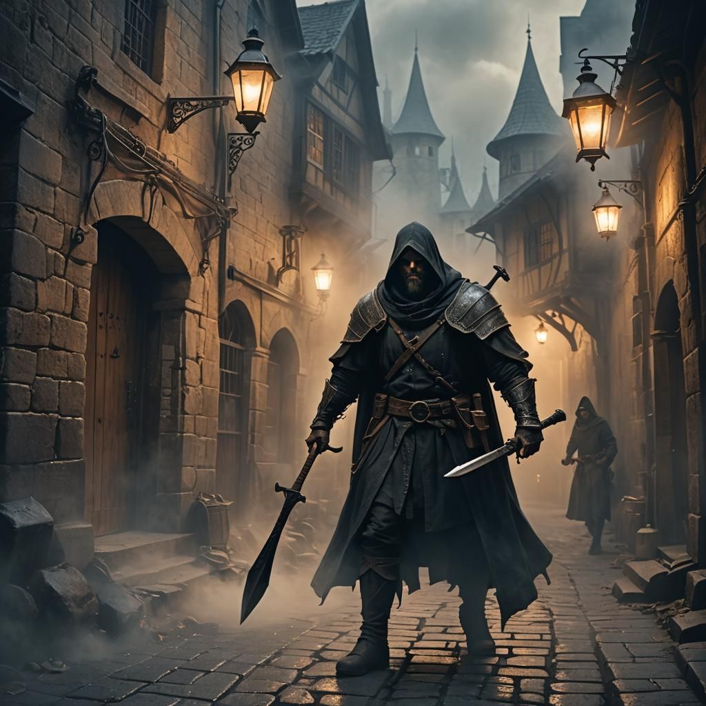 Medieval Executioner in Misty Alley, Fantasy Art