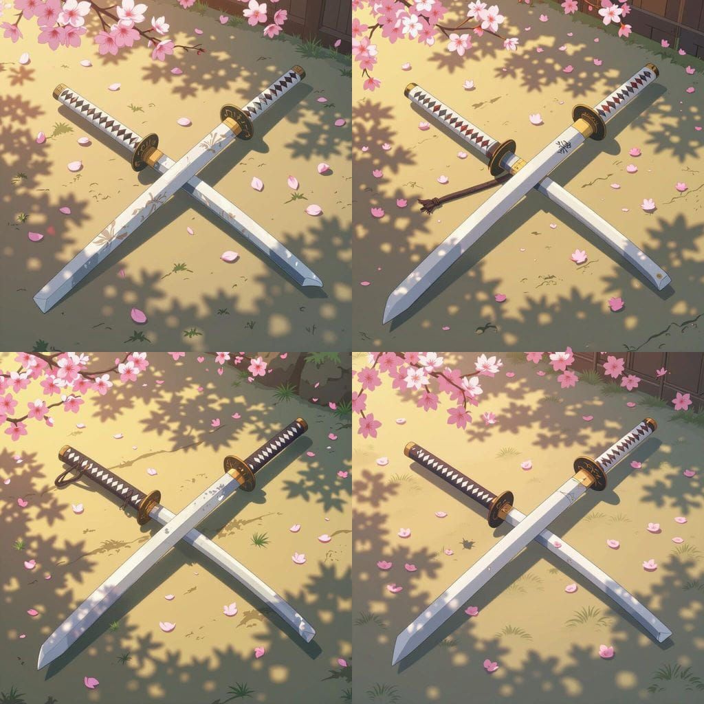 Minimalist Ghibli Style Samurai Katana on Ground