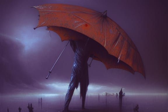 Demonic Figure with Umbrella: Digital Illustration