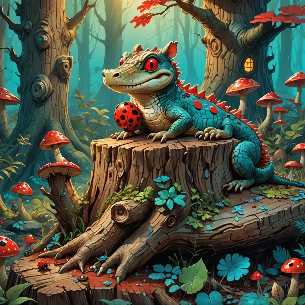 Crocodile-Ladybug-Squirrel Creature in Burton Style