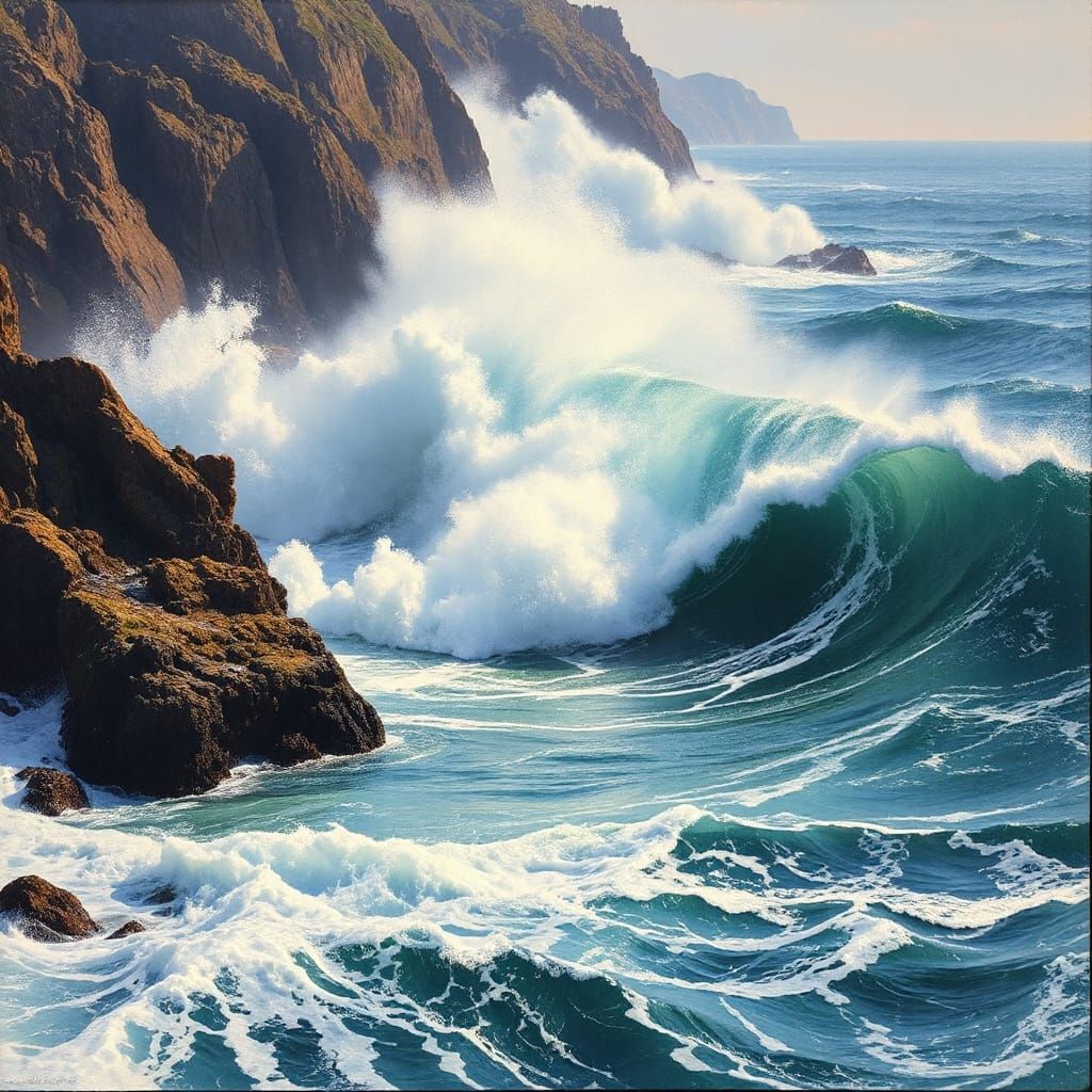 Majestic Ocean Waves Crashing on Cliffs