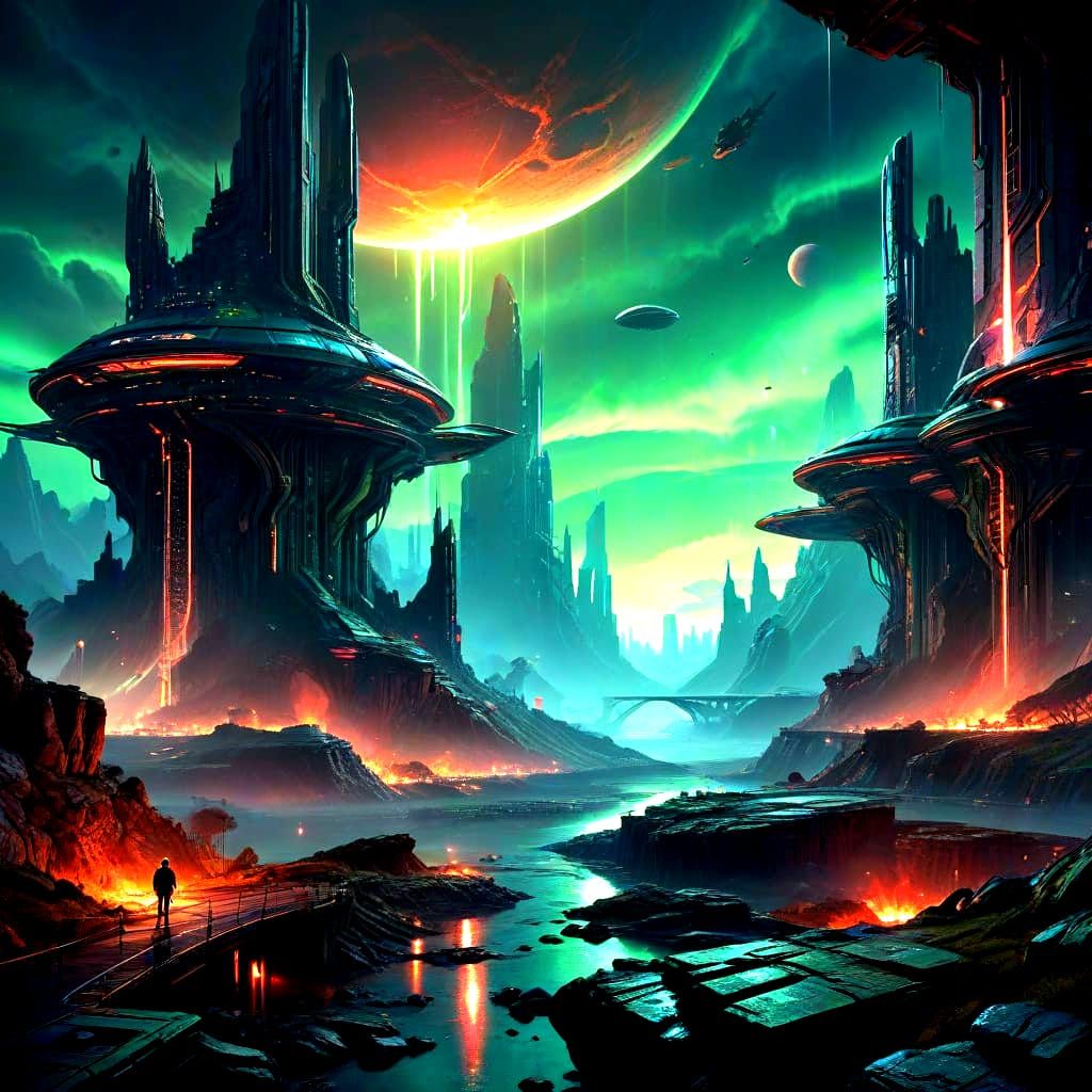 Extraterrestrial Planet with Distant Earth in Verdant Hues