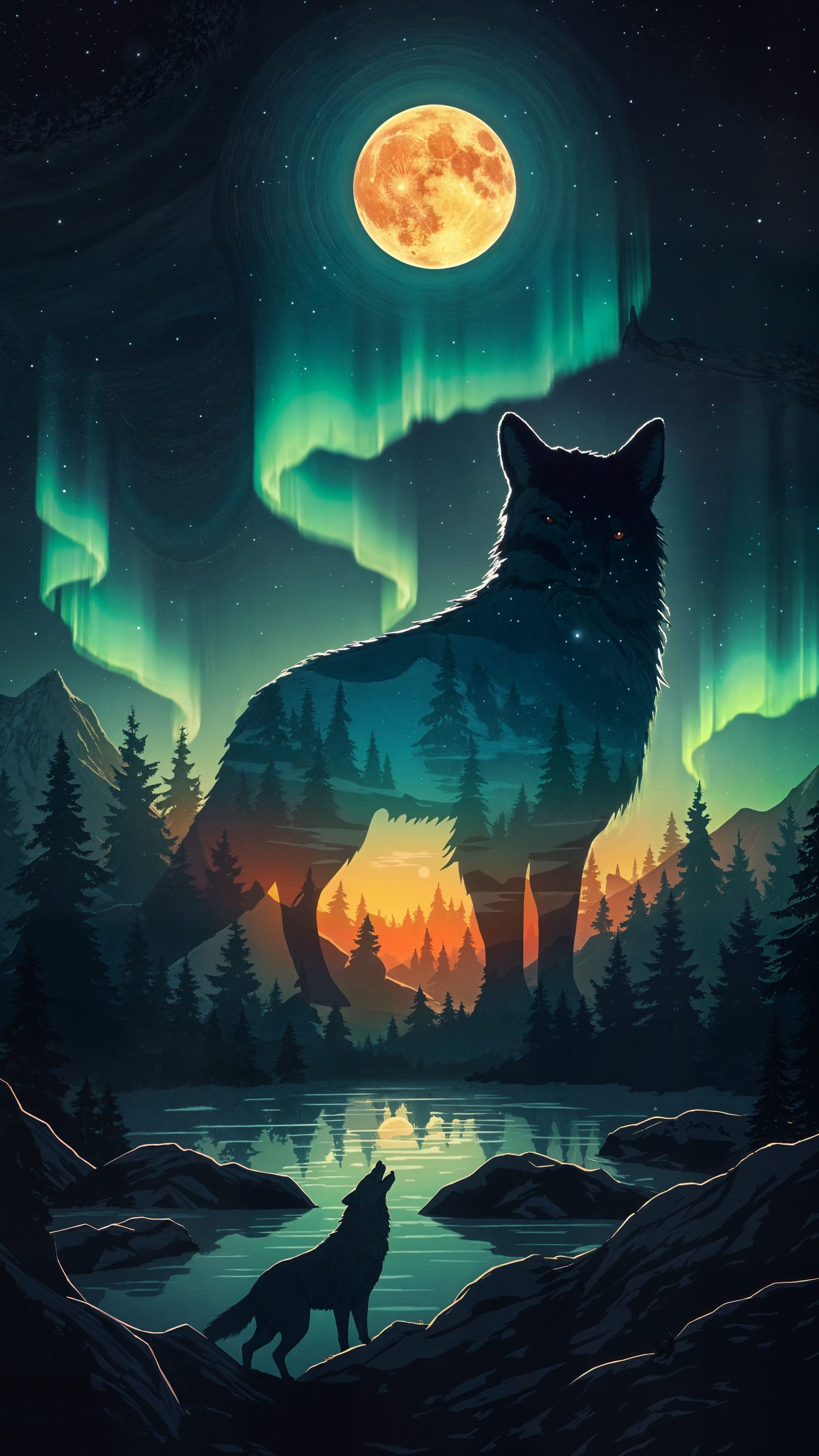 Wolf in Vibrant Four-Dimensional Moonlight