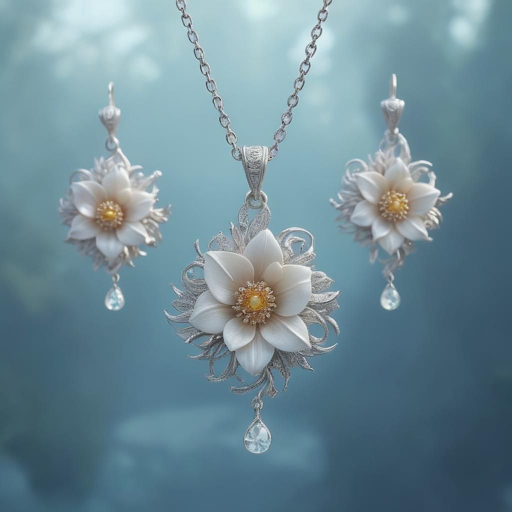 Kowhai Flower Jewelry: Silver, Mossanite, Fantasy Art
