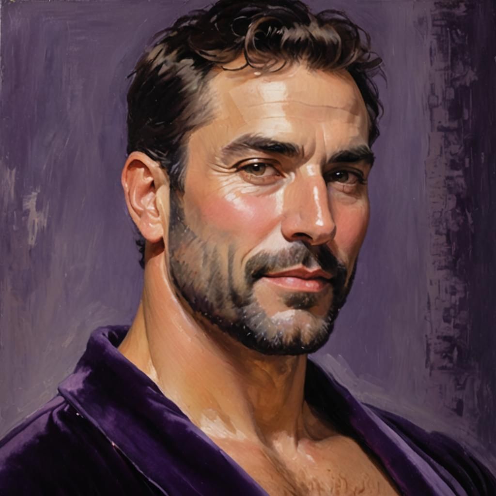 Joyful Man in Purple Robe: An Impressionist Portrait