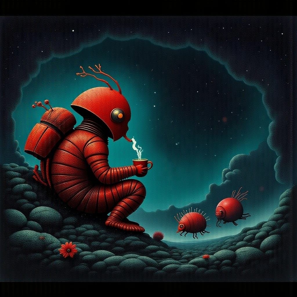 Astronaut's Tea Break with Alien Bugs