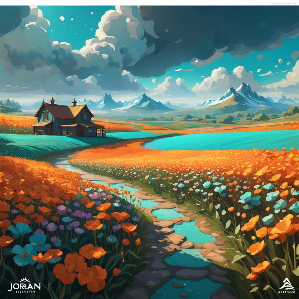 Lush Flower Field: Hyperdetailed Concept Art