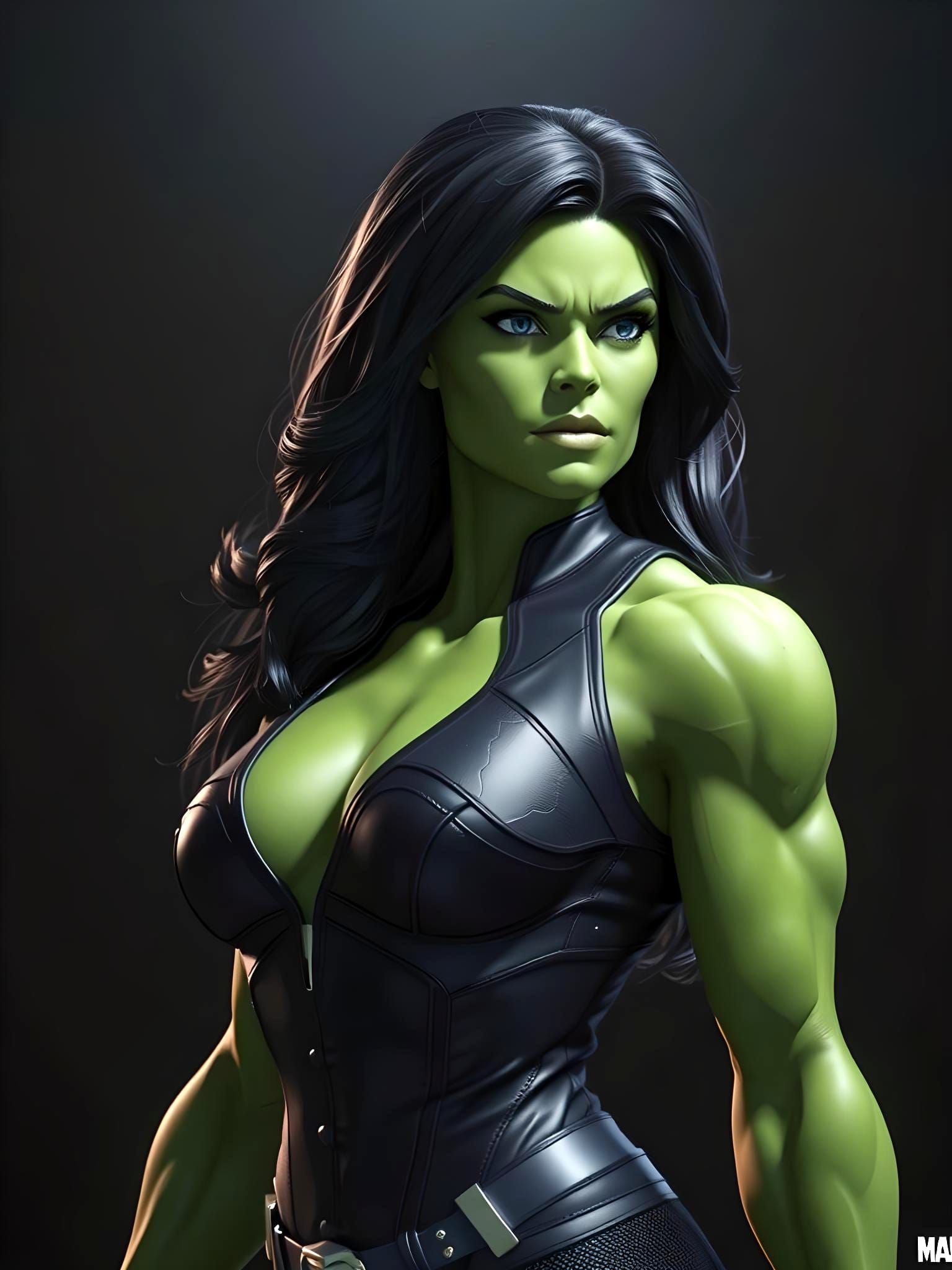 Hyperrealistic She-Hulk Portrait in Dystopian World