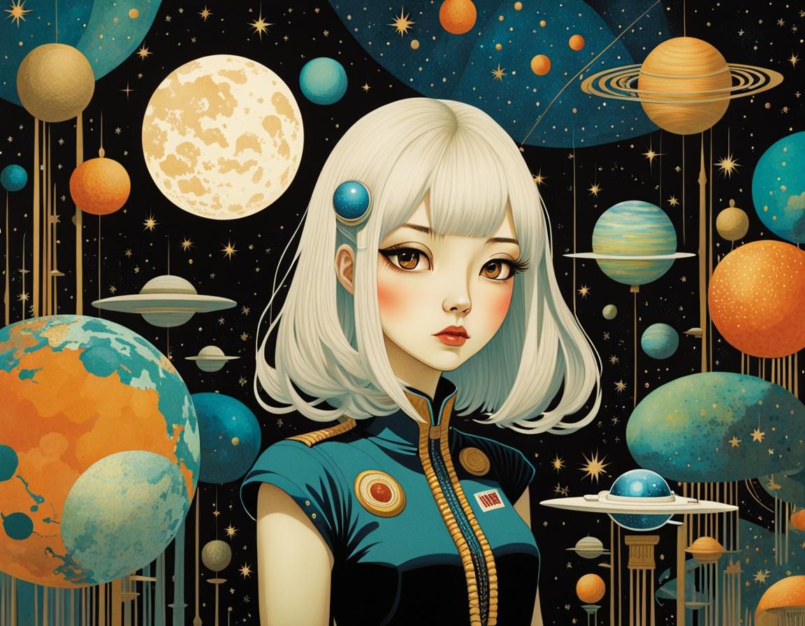 Girl in Space: Illustrative Digital Art Portrait