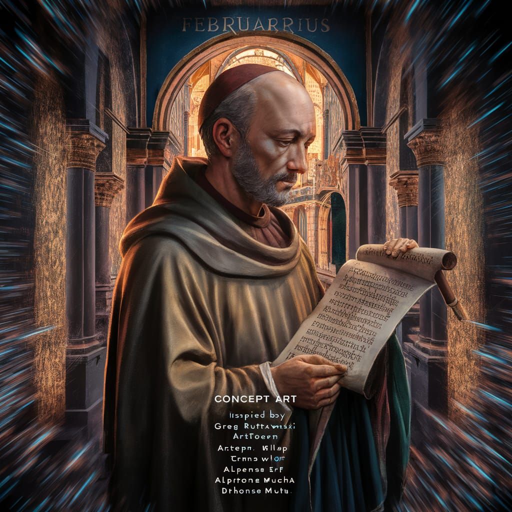 Monk Reading Prayers in Medieval Miniature Style